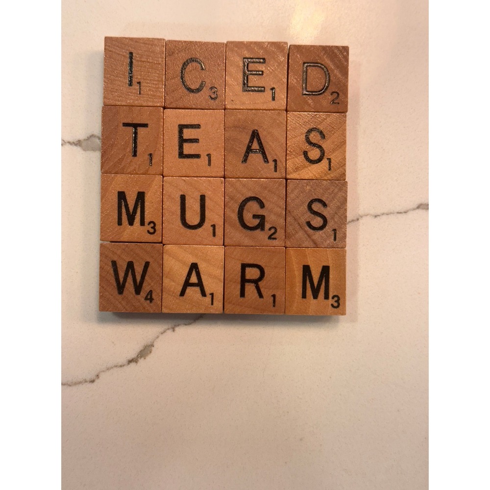Handmade Scrabble Tile Coasters Set‎ of 4 Wooden Letter Drink Coasters Cork Back - Picture 3 of 6